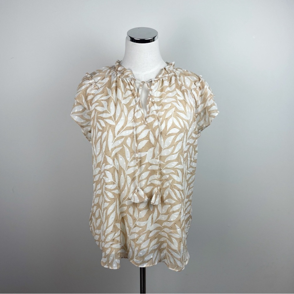 Haver London Tan White Floral Blouse Top Women Large Boho Classic